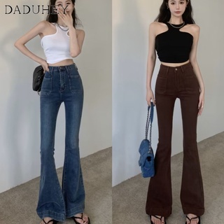 DaDuHey💕 Womens Autumn Hong Kong Style Retro High Waist Jeans Slim Fit Stretch Slightly Flared Wide-Leg Pants