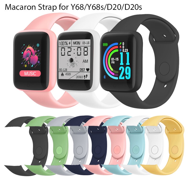 Macaron สายนาฬิกาข้อมือซิลิโคน TPU นิ่ม แบบเปลี่ยน สําหรับ Y68 D20 D28 Smartwatch 8 สี