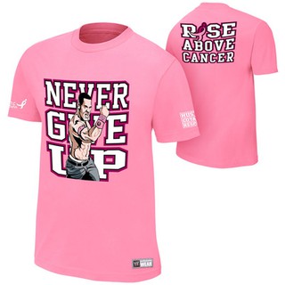 HOT SALINGเสื้อยืดผ้าฝ้ายWWE เสื้อยืดมวยปล้ำ เสื้อยืด John Cena Never Give Up Pink S-5XL