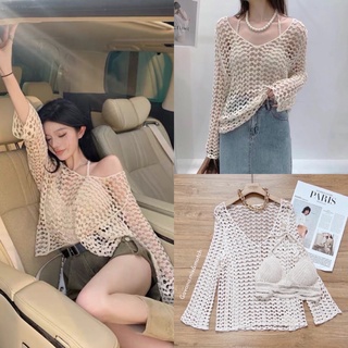 Set 2 pcs เสื้อ knitting ทอห่างๆ ใส่แบบซีทรู+มาพร้อมบราเสริมฟองน้ำใส่ผูกคอ ผูกหลัง ใส่สวยsexyนิดๆ น่ารักมากค่าา 🇰🇷