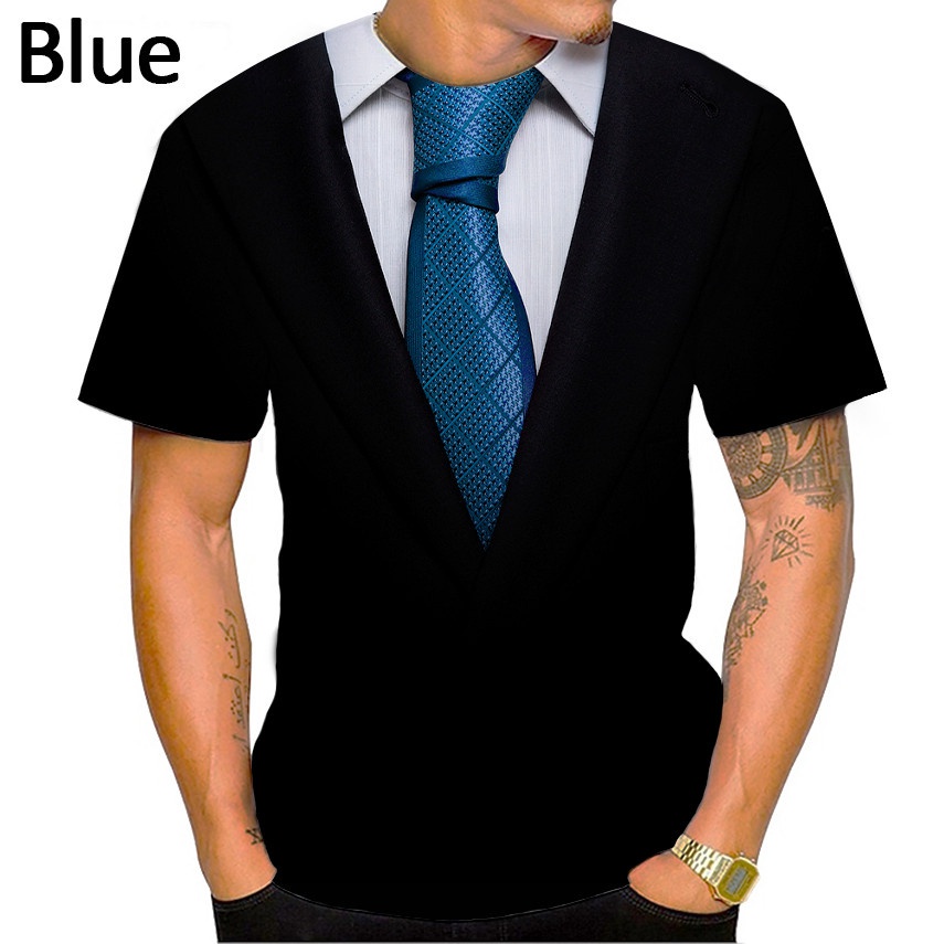 ใหม่ เสื้อยืดลําลอง แขนสั้น พิมพ์ลายโบว์ทักซิโด้ 3D แฟชั่นฤดูร้อน สําหรับผู้ชาย และผู้หญิง - รูปที่ 2