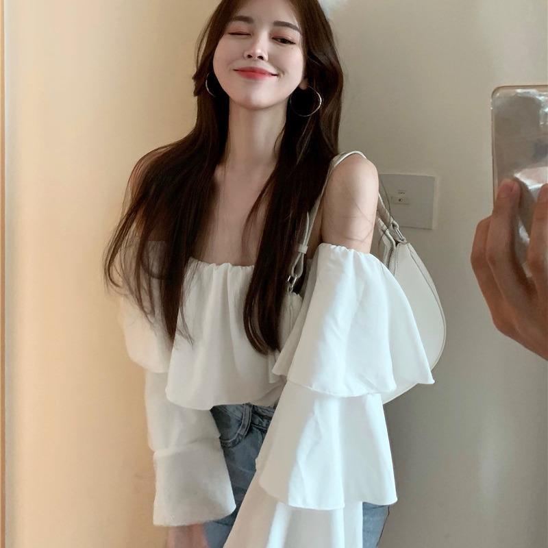 เสื้อเปิดไหล่ข้างเดียว ผ้าชีฟอง เข้ากับทุกการแต่งกาย แฟชั่นฤดูใบไม้ผลิ และฤดูร้อน สําหรับผู้หญิง 2022