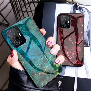 Xiaomi Mi 11T / 11T Pro / Redmi 9A / Redmi 9T Casing Fashion Marbled Glass Back Hrad Phone Case เคสโทรศัพท์