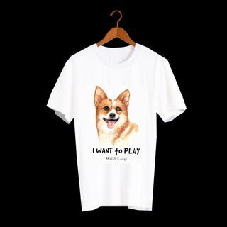 DI16 เสื้อยืดลายหมา Welsh Corgi เสื้อยืดพิมพ์ลายน้องหมา เสื้อยืดลายสวยๆ