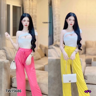 👗Pfashion [ส่งไว!!🚛] P15686 	set 2ชิ้น เสื้อปาดไหล + กางเกงขายาว