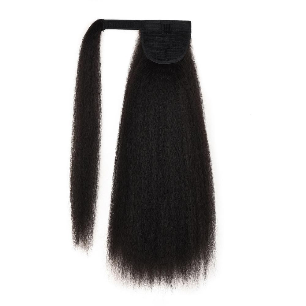 BAfro Kinky Straight Ponytail Yaki Synthetic Hairpiece Wrap on Clip
