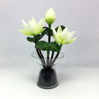 OrientalFineArt แจกันดอกไม้ประดิษฐ์ ดอกบัวปลอมพร้อมแก้ว Artificial Lotus with Glass (GON-6311-N Cream-green)