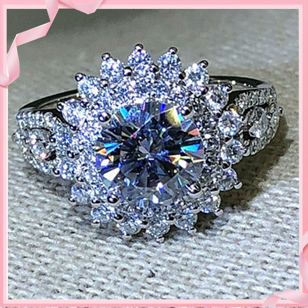 <BSTO> ผู้หญิงแหวนดอกไม้รูปร่าง Rhinestones เครื่องประดับน้ําหนักเบาแฟชั่นลักษณะแหวนนิ้วสําหรับงานแต