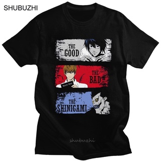 เสื้อยืดผ้าฝ้ายพิมพ์ลายขายดี เสื้อยืดแขนสั้น ผ้าฝ้าย 100% พิมพ์ลาย The Bad The Shinigami Light Yagami L สําหรับผู้ชาย