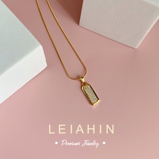 LEIAHIN สร้อยคอแฟชั่นสำหรับผู้หญิงสแตนเลส 18K CZ เพทาย สร้อยคอจี้รูปสี่เหลี่ยมผืนผ้า, ของขวัญวันเกิด, เครื่องประดับออกแบบเกาหลี