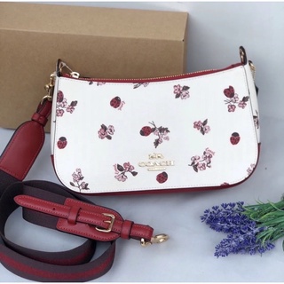 🎀 (สด-ผ่อน) ครอสบอดี้ ขาวลายดอก Coach C7973 JES BAGUETTE WITH LADYBUG FLORAL PRINT