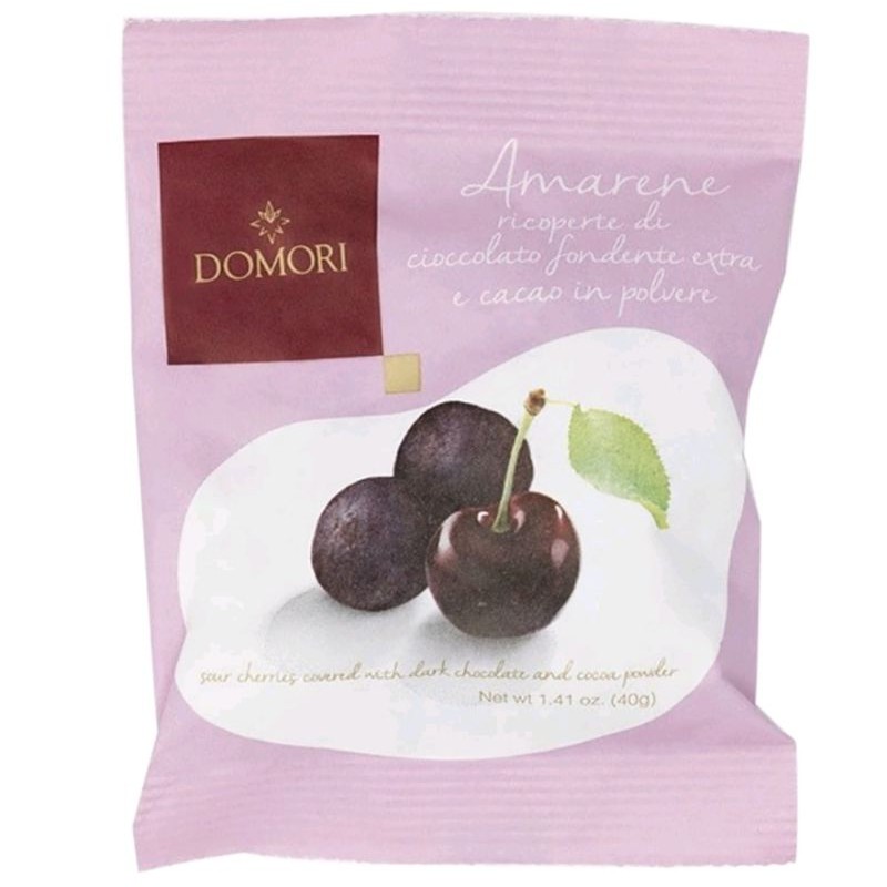Work From Home PROMOTION ส่งฟรีโดโมริ ช็อกโกแลตสอดไส้เชอรี่เคลือบผงโกโก้ Domori Sour Cherry Covered Dark Chocolate And Cocoa Powder 40g.  เก็บเงินปลายทาง
