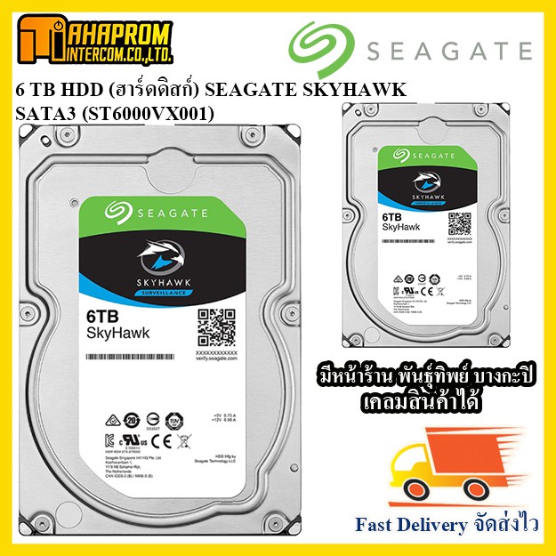 6 TB HDD (ฮาร์ดดิสก์) SEAGATE SKYHAWK SATA3 (ST6000VX001).