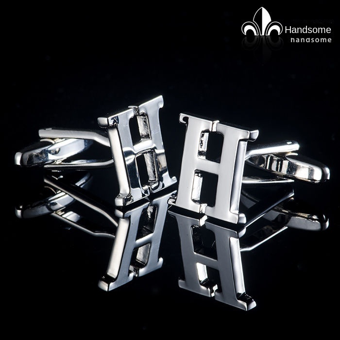 [GHGl] ตัวอักษรภาษาอังกฤษ Cufflinks โลหะเงิน Cuff Studs เจ้าบ่าวของขวัญเสื้อฝรั่งเศส Cuff Studs สามารถจับคู่ Arbitrily
