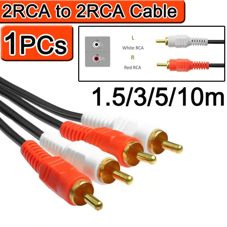 สายสัญญาณเสียง (สาย Audio) Gold Plated 2RCA to 2RCA Cable RCA Audio Cable AV Cable ( 1.5M 3M 5M 10M ) for DVD TV CD