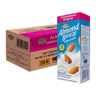 บลูไดมอนด์อัลมอนด์บรีซนมอัลมอนด์รสจืด180มลx24กล่อง Blue Diamond Almond Milk Unsweetened Original 180mlx24Box