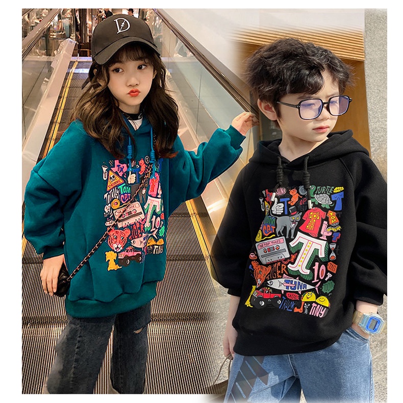 (พร้อมส่ง) sweater เสื้อกันหนาว มีฮุ้ทมีไซร์130-170 สีเขียว/ดำ (T cool boy)