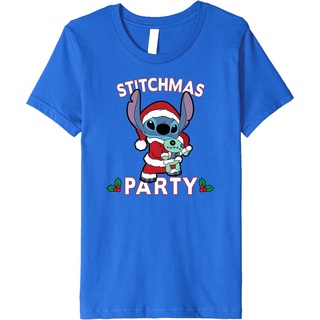 tshirtเสื้อยืดคอกลมฤดูร้อนเสื้อยืดลําลอง แขนสั้น คอกลม พิมพ์ลาย Disney Lilo &amp; Stitch Holiday Stitchmas พรีเมี่ยม แฟชั่นส