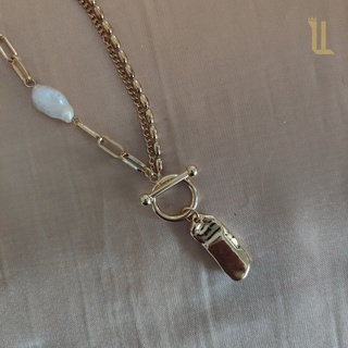 สร้อยคอไข่มุกแท้ ชุบทอง18k ThreeLay Necklace