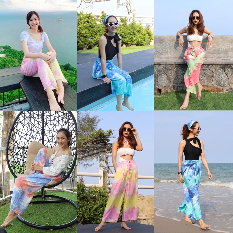 กางเกงขายาว มัดย้อม สาวอวบ