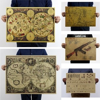 Retro Kraft Paper Poster Stickers Print Voyage Map  Antique Wall Décor