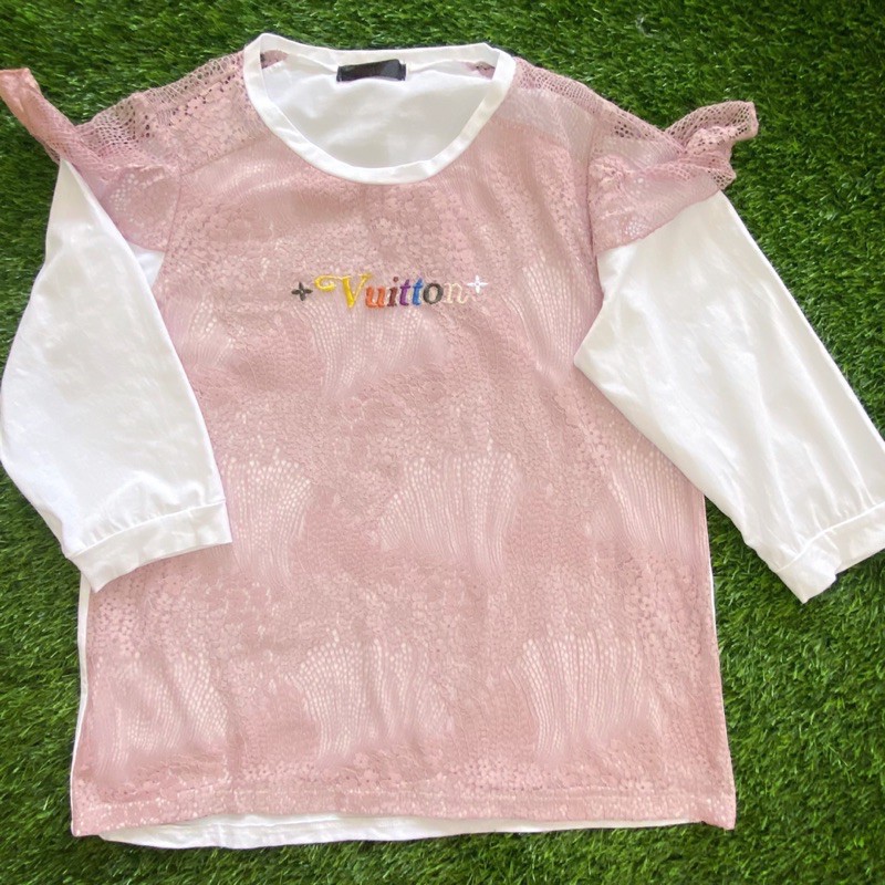เสื้อยืดแฟชั่น Bamboo แต่งลูกไม้ ไซด์ XL มือสอง