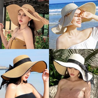 🏖BikiniTime มี13สี หมวกชายหาด ปีกกว้าง กันแดด มีโบว์ พับได้ ใส่เที่ยวทะเล (SB149)