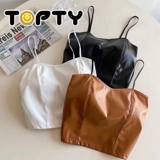 🔆TOPTY🔆 สายเดียว ครอปทอป ผ้าหนัง leather faux มี3สี