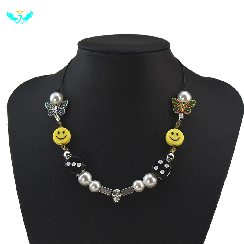 ลูกเต๋า Skull ยิ้มโซ่กระดูกไหปลาร้าผีเสื้อฮิปฮอปบุคลิกภาพสร้อยคอ ASAP ROCKY CEP