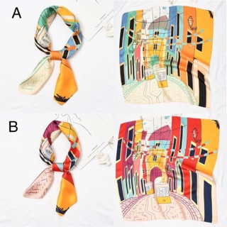 ถามสต๊อกก่อนสั่ง ผ้าพันคอ ผ้าผูกผม Colourful city collection 70*70