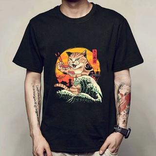 T-shirt  เสื้อยืด พิมพ์ลายอนิเมะแมว Neko Ramen สไตล์ฮาราจูกุ สตรีท สําหรับผู้หญิงS-5XL