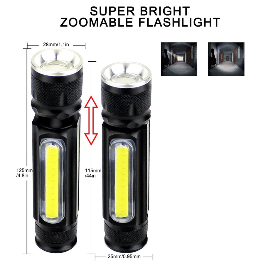 ไฟฉาย LED mini XM-L T6 + COB ซูมได้ มี 3 โหมด แบตเตอรี่ในตัว ชาร์จ USB (สีดำ) ราคา ถูกที่สุด ดีลบีเคเค แกลเลอรีภาพที่ 2