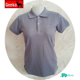 เสื้อโปโล ( Polo Shirt )แบรนด์ Geeko ตรากวาง สีพื้นญิง สีเทา (พิราบ) Gkc - 51W