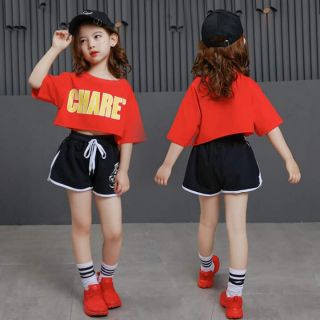 พร้อมส่ง ชุดฮิปฮอป 2 ชิ้น เสื้อ+กางเกงขาสั้น