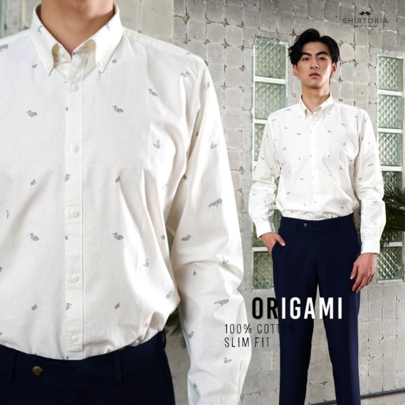Shirtoria shirt เสื้อเชิ้ต แขนยาว ผ้าCotton ลายorigami