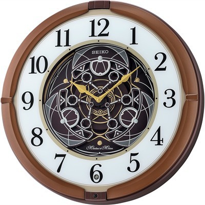 SEIKO Melodies in Motion‏ clock รุ่น QXM380B นาฬิกาแขวนหรูหรา สไตล์ยุโรป ตีเพลง เมโลดี้ - Brown/Gold