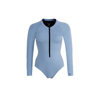 V ACTIVEWEAR 2021 BASIC BODYSUIT BLUE บอดี้สูทใส่ว่ายน้ำ ผ้าหนา กัน UV UPF 50+ มีฟองน้ำในตัว ชุวว่ายน้ำสาวอวบแฟชั่น