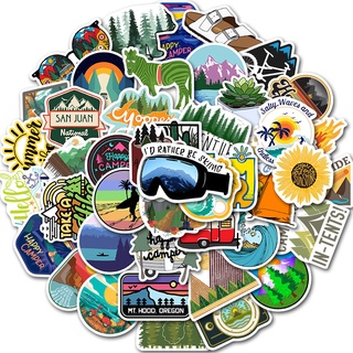 พร้อมส่ง!Camping outdoor travel การตั้งแคมป์ adventure สติกเกอร์ ตกปลา Fishing สเก็ตบอร์ด 50 ชิ้น sticker sunshine