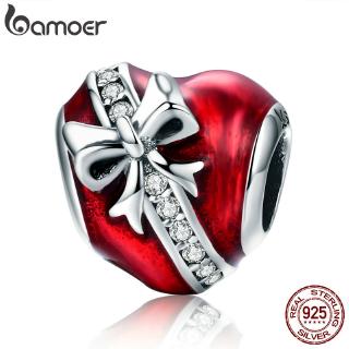 BAMOER Bowknot Heart Charms Beads fit Bracelets &amp; Necklaces DIY 925 Sterling Silver Clear CZ SCC741