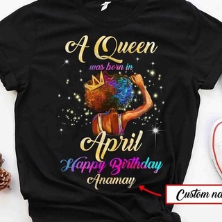 ใหม่ เสื้อยืดผ้าฝ้าย 100% พิมพ์ลาย A Queen Was Born In Cool Birthday สีดํา ของขวัญวันเกิด สําหรับ Quote Bopgle59Fmmnfe14