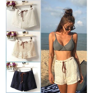 Hot !! New !! กางเกงขาสั้นไหมพรมถัก by boho closets  พร้อมสายหนังรูดเอวปรับได้ งานสวยม๊าก มาพร้อมซัพในเรียบร้อย