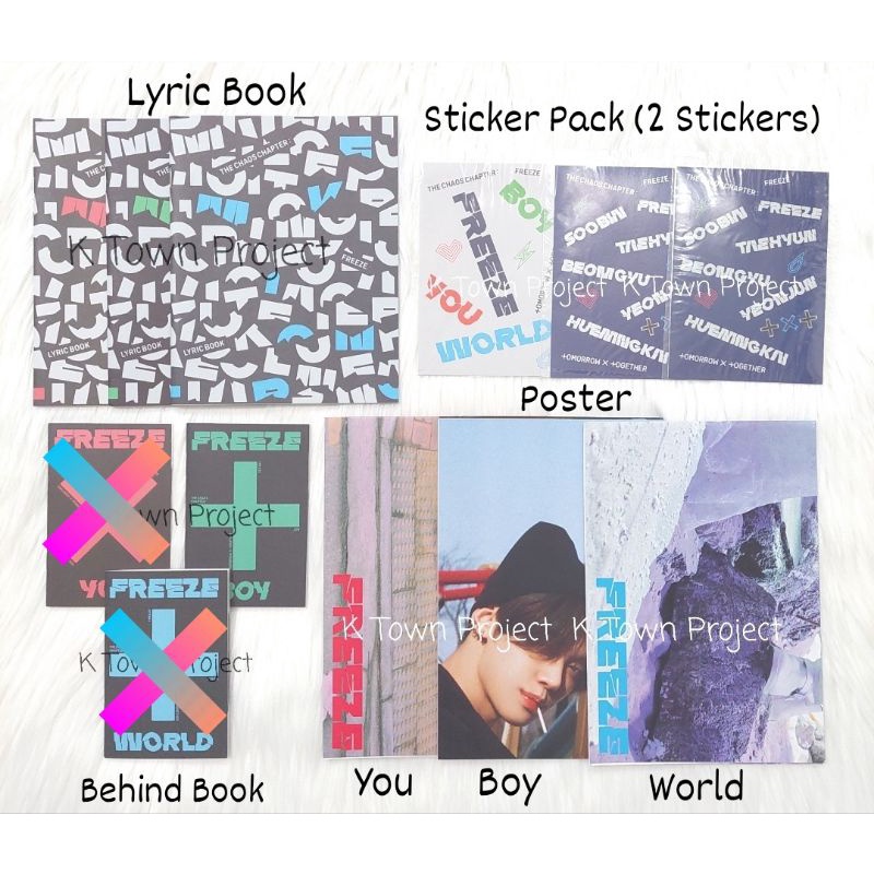 TXT FREEZE BOY YOU WORLD โปสเตอร์อัลบั้ม LYRIC BOOK STICKER PACK BEHIND BOOK