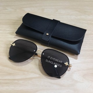 Eyewear_by.tm แว่นกันแดด ทรง Aviator ใหญ่ สี ดำ ปรอทเงิน ชาไล่เฉด