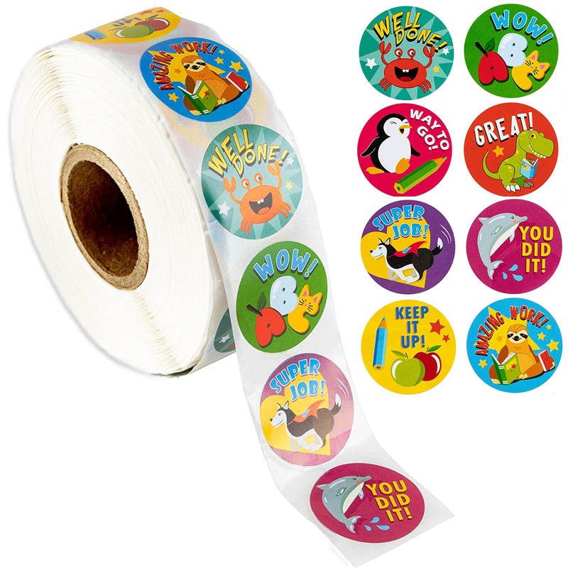500pcs Reward Stickers Encouragement Sticker Roll for Kids Motivational Stickers with Cute Animals f