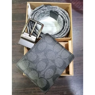 พร้อมส่ง🌺(มีโค้ดในวิดิโอ)กระเป๋าตัง+เข็มขัดผู้ชาย เข็มขัดหนัง พร้อมกล่อง ยาว120cm. เข็มขัด C1