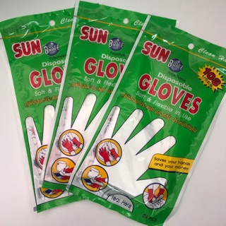ถุงมือพลาสติก ถุงมือใช้แล้วทิ้ง sun brite