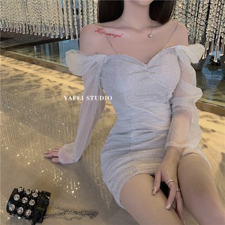 พร้อมส่ง เดรสสั้น สีขาววิบวับ งานสวยหรูมากๆ
