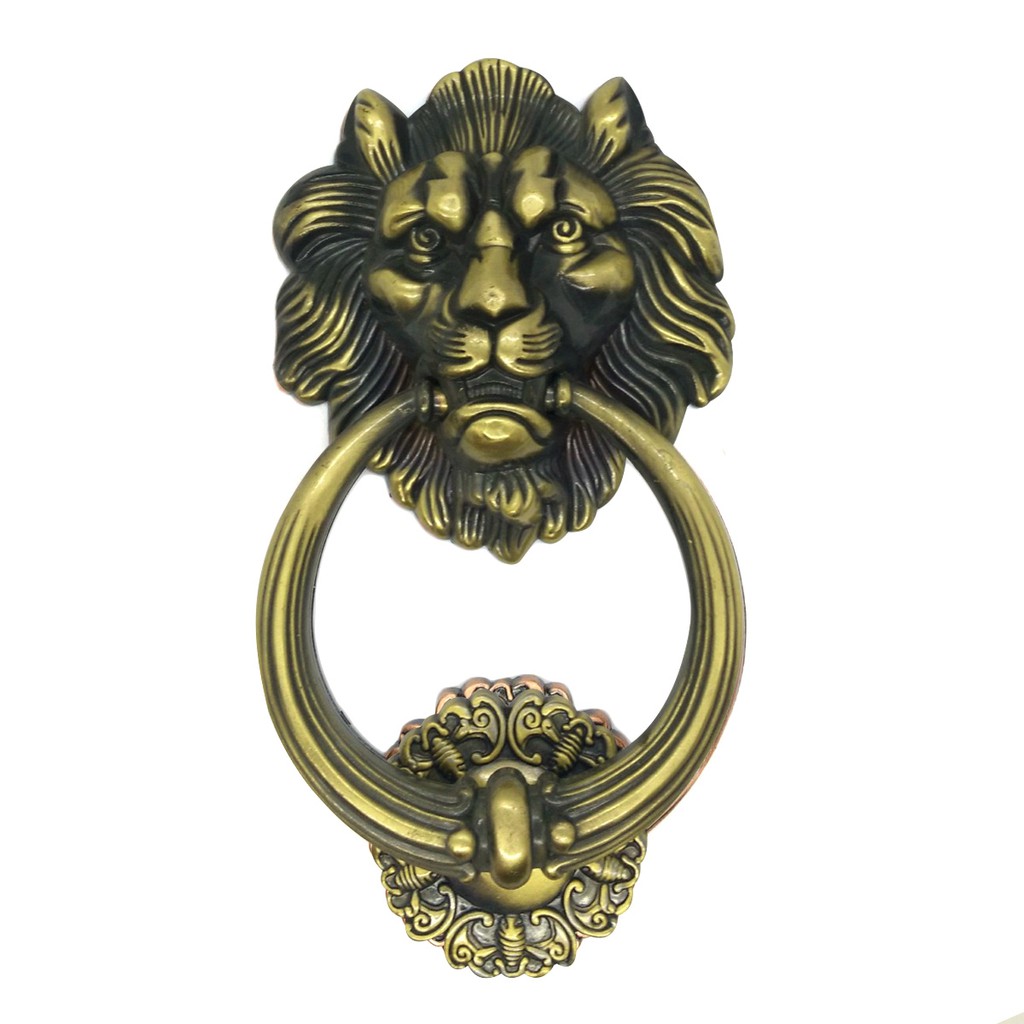 มือจับประตูแบบโบราณ รูปหัวสิงห์โต สวยงามดุดัน ตัวใหญ่ ขนาด 9"นิ้ว สีAntique Bronze (สีบรอนทองเหลืองโบราณ) ขนาดห่วงมือจับ