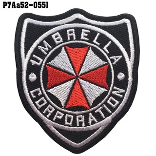 อาร์มติดเสื้อ ตัวรีดติดเสื้อ อาร์มปักลาย Umbrella corporation โล่ /Size 7*6cm #ปักแดงขาวดำพื้นโพลี รุ่น P7Aa52-0551