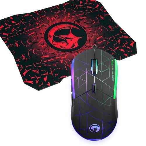 MOUSE + MOUSE PAD MARVO M115+G1 MOUSE + MOUSE PAD MARVO M115+G1 เมาส์มีไฟ 7 สี สีสันสวยงามมาพร้อมแผ่